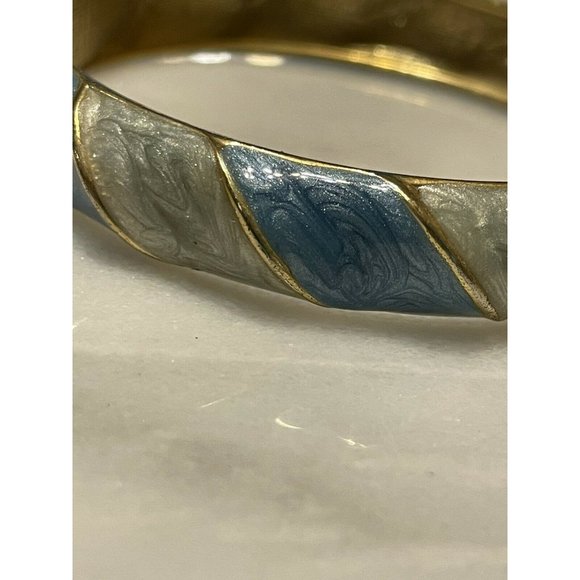 2 tone Alternating blue enamel Gold Tone clamper cuff bracelet - Picture 6 of 8